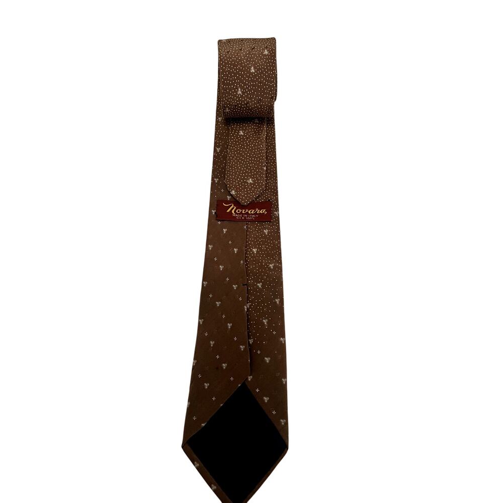 Novara Silk Tie Brown Micro Dot Heart Pattern Made in Italy Mens Formal - Picture 3 of 7